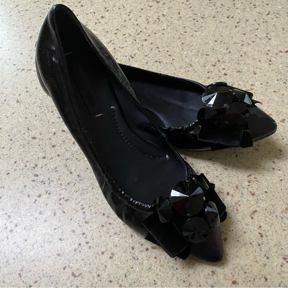 Elegant Ballerina Flat Black Pointed Toe Bow Rhinestones Brazil Size 7.5 B - Picture 2 of 12